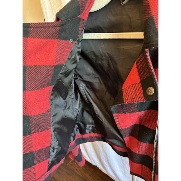 Fatal Charm Red Plaid Asymmetrical Moto Jacket Coat Small - Picture 8 of 11